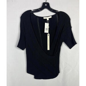 Jonathan Simkhai Ribbed Knit Top Sweater Scoop Neck Black Size M